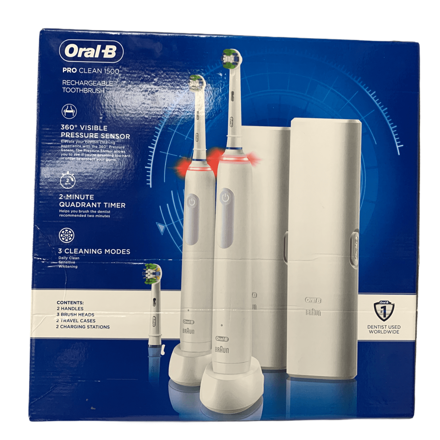 Oral-B Cepillo de dientes eléctrico recargable ProAdvantage 1500,  alimentado por Braun (2 unidades)