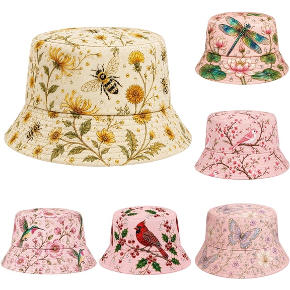 Basysin Vintage Print Bucket Hat Lightweight Breathable Sun Hat Fashion Wide Brim Fisherman Cap Outdoor Travel Beach Daily Holiday Hat