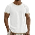thumbnail image 2 of Mens T-Shirt Knit Short Sleeve Crew Neck Contrast Trim Knit T-Shirt,White L, 2 of 4