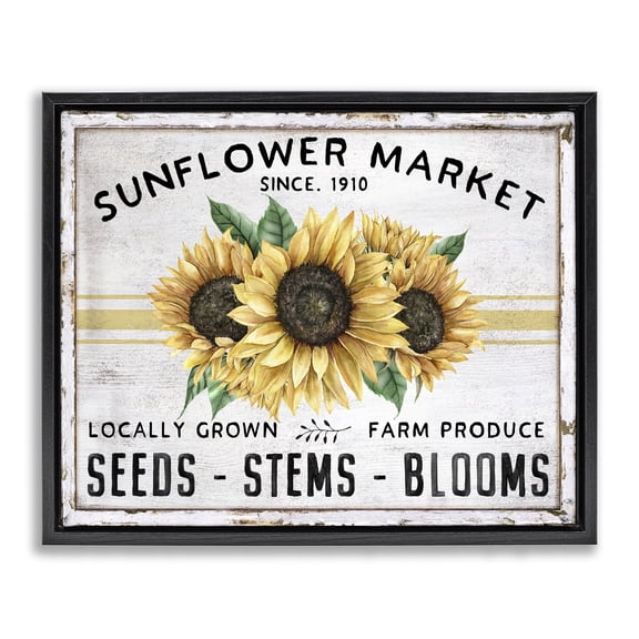 Stupell Industries Farmhouse Sunflower Market Plants & Flowers Painting Black Floater Framed Canvas Art Print Wall Art, 21 x 17