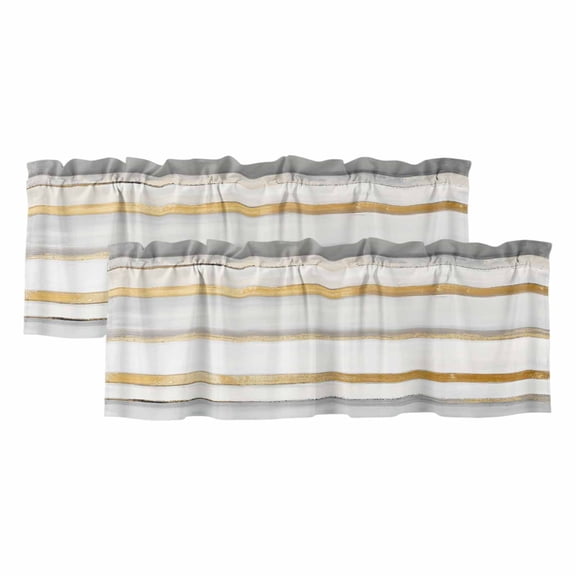 2 Pack Abstract Yellow Gray White Stripes Valance for Window Simple Style Kitchen Valance Rod Pocket Short Curtain Topper Decorative Window Treatment for Living Room Bedroom 60"x18"