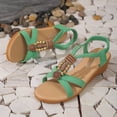 thumbnail image 5 of AOMPMSDX Womens Sandals Ladies Summer Retro Bohemian Style Beaded Milled Velvet Open Toe Beach Outwear Plus Size Sandals Green Spring Summer Shoes 40, 5 of 9