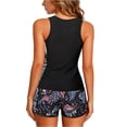 thumbnail image 3 of CIENVNSTG Two Piece Blouson Tankini Bathing Suit with Tummy Control Feature Sporty Pockets Baggy Swim Shorts for Womens Summer Water Activities Black M, 3 of 3