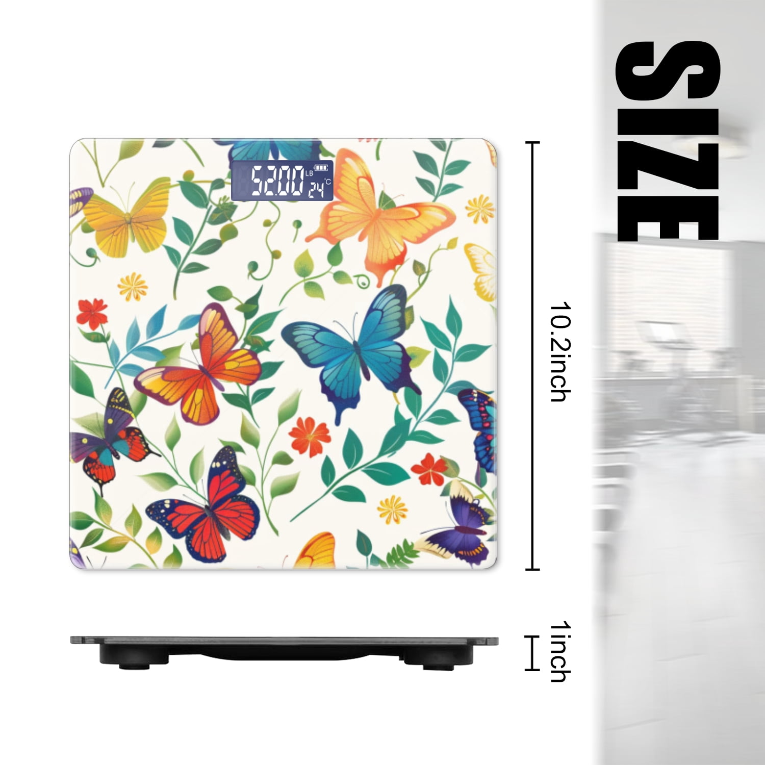 Bathroom Scale, Highly Accurate Digital Body Scale,Precisely Measures Weight up to 400 lbs-Seamless Pattern With Colorful Butterflies