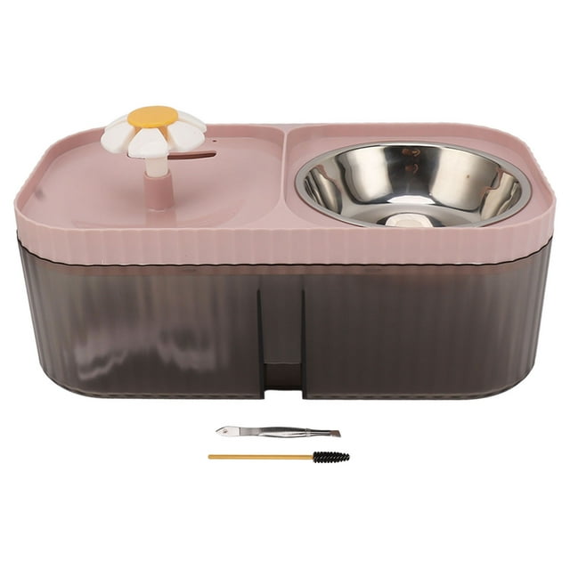 Fuente de agua para gatos, tazón de comida, alta capacidad, silencioso, 2 en 1, alimentador para mascotas, dispensador de agua, máquina de alimentación rosa