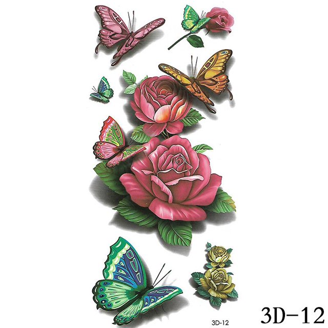 Pegatinas de tatuajes de mariposa 3D, arte corporal, flor, resistente al agua, tatuaje temporal, brazo, muñeca, tatuajes falsos Gao Jinjia LED