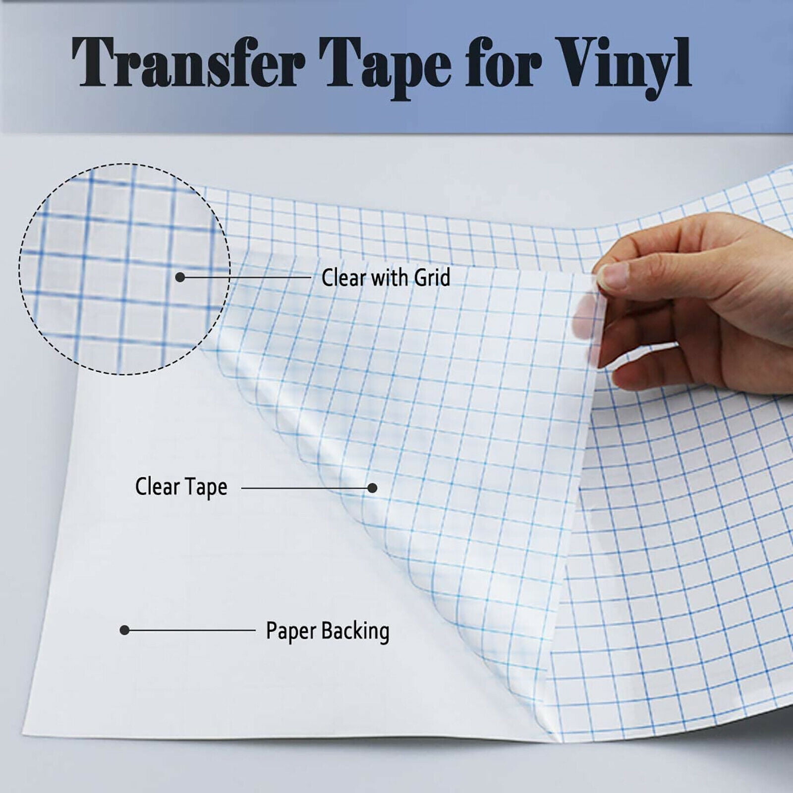 HTVRONT 12" x 12 Feet Transfer Tape for Vinyl with Blue Alignment Grid Transfer paper Perfect for Self Adhesive Vinyl for Signs Stickers Decals Walls Doors & Windows