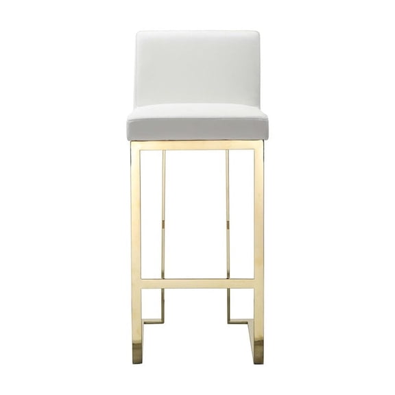 Pangea Home Dexter 30" Faux Leather & Polished Steel Bar Stool in White/Gold