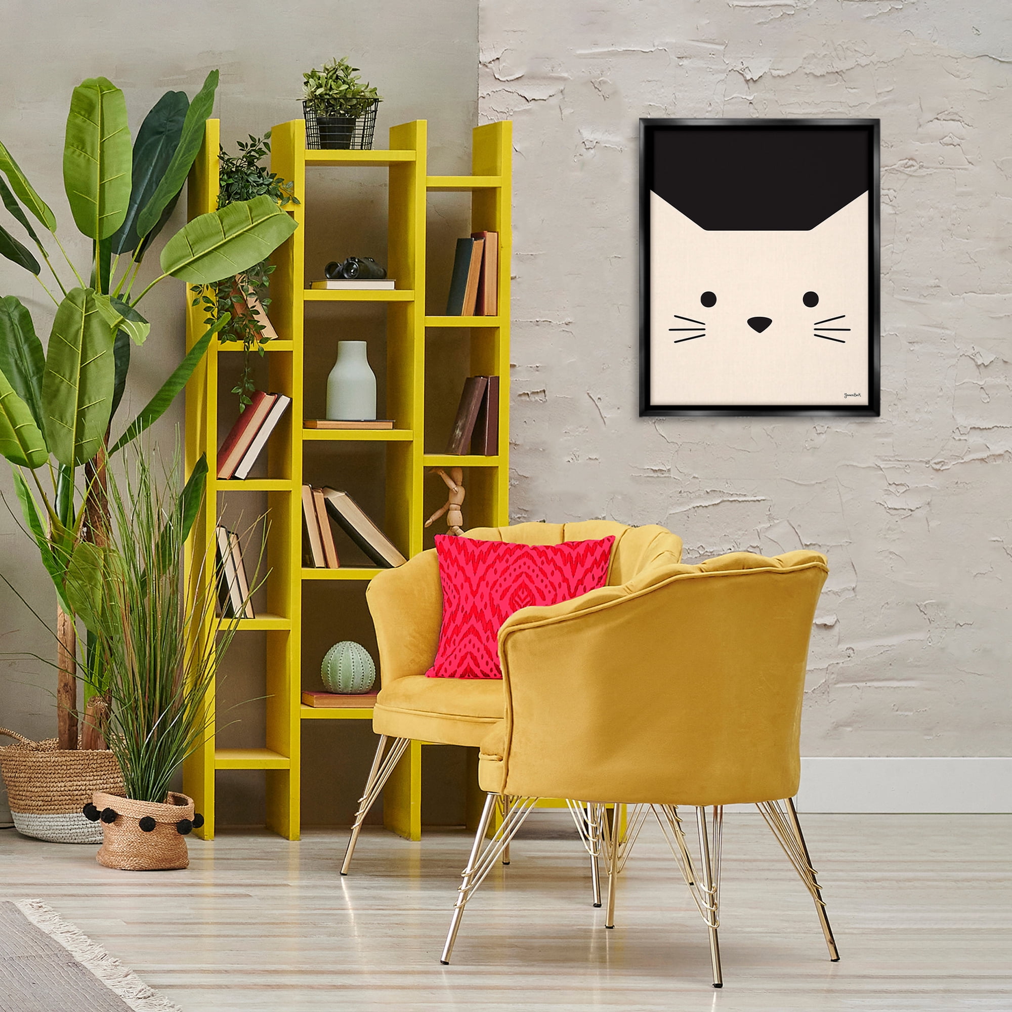 Stupell Industries White Cat Close Up Animals Painting Black Floater Framed Canvas Art Print Wall Art, 17 x 21