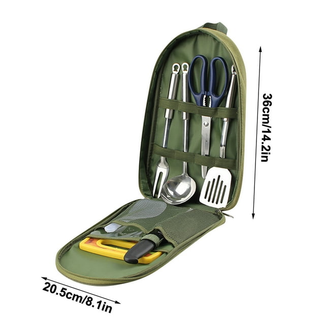 Pompotops Outdoor Kitchenware Portable Set Self Driving Kitchenware Storage Bag Cutting Board Knife Combination 7-piece Picnic Kitchenware Set Clearance