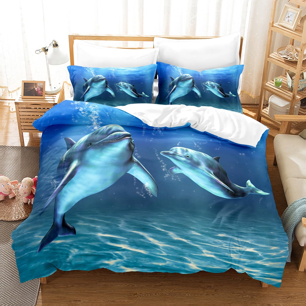Marine Animal Dolphin Shark 3D Digital Printing Bedding Set Cute Fox