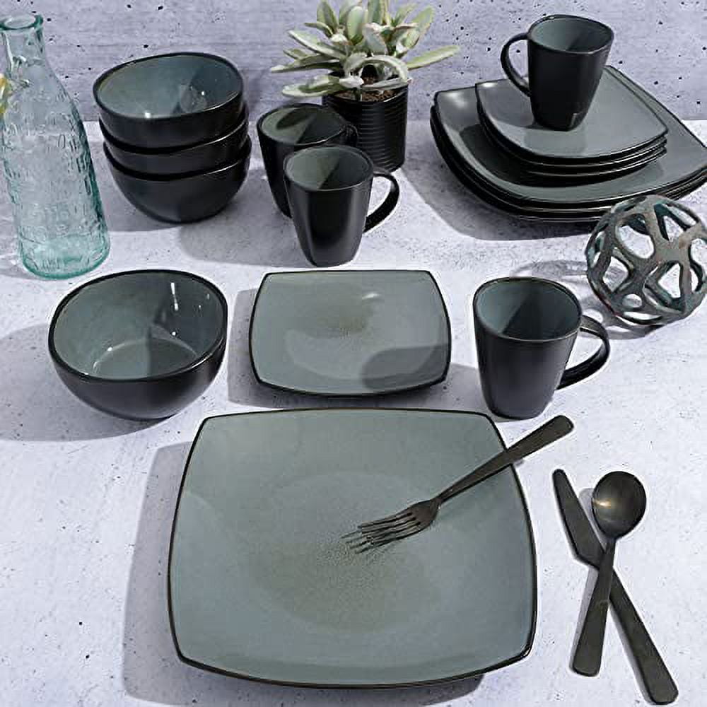 Gibson Soho Lounge Square 16-Piece Dinnerware Set - Eclipse