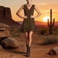 thumbnail image 3 of Western Cowgirl Dress for Women Sleeveless V Neck Slim Fit Tassel Hem Knee Length Tank Dresses Country Concert Dress, 3 of 6