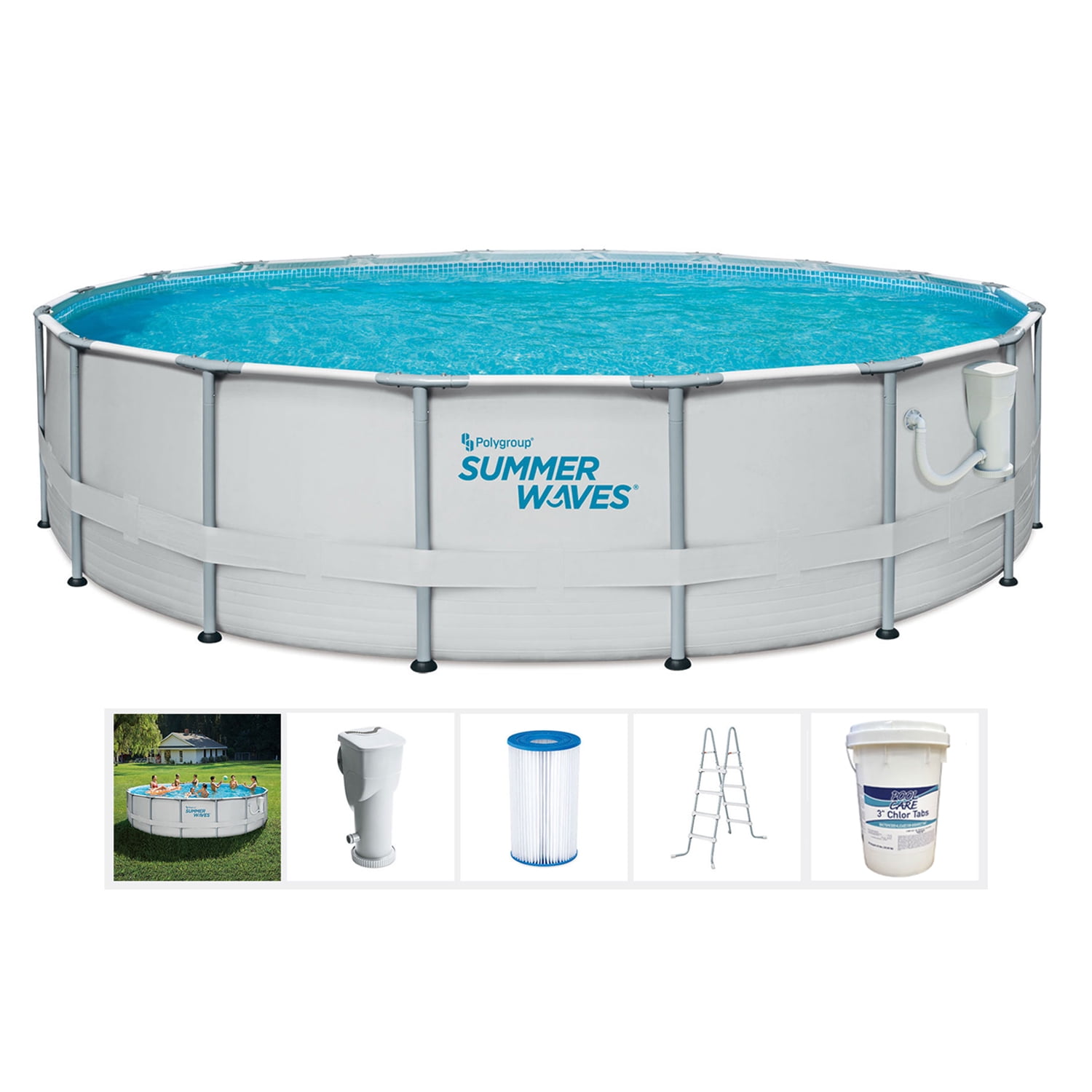 Summer Waves 14 Foot Metal Frame Above Ground Pool Set Kit with Filter