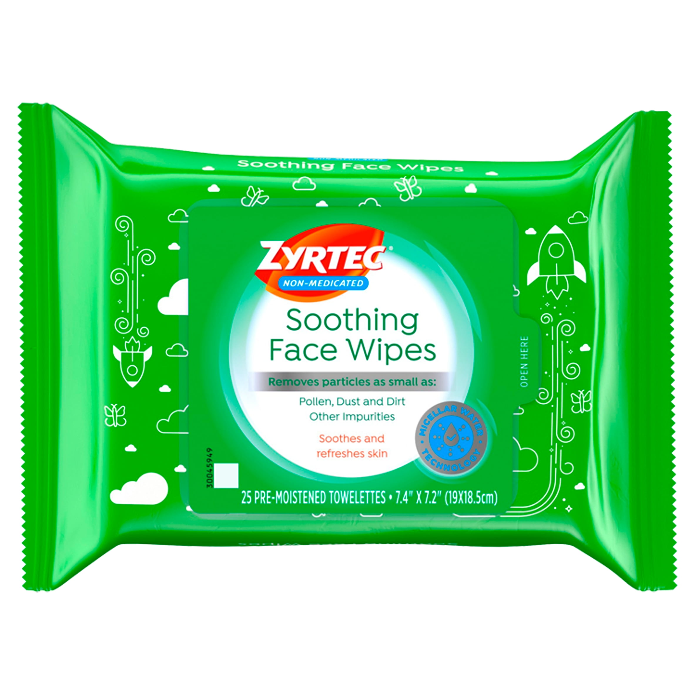 Zyrtec Soothing NonMedicated Face Wipes with Micellar Water, 25 ct