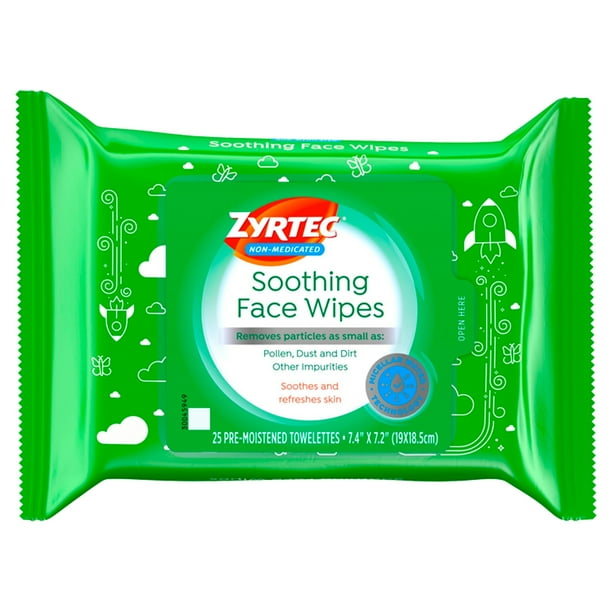 Zyrtec Soothing NonMedicated Face Wipes with Micellar Water, 25 ct