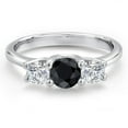 thumbnail image 3 of Gem Stone King 14K White Gold Black Sapphire & White Lab Grown Diamond 3-Stone Engagement Ring | 1.23 Cttw | Round 5MM and 4MM | Three Stone Wedding Anniversary Promise Ring for Women (Size 5), 3 of 6