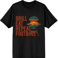 thumbnail image 3 of Grill, Eat, Repeat, Football Adult Black Crew Neck Short Sleeve Tee-Medium, 3 of 4