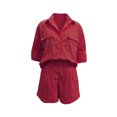 thumbnail image 4 of DHFJKG Linen 2 Piece Summer Outfits Women Shorts Set Long Sleeve Button Up Shirts And Shorts Solid Color Loose Fit Matching Sets Trendy Outfit, 4 of 4