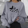 thumbnail image 2 of Womens Dressy Tops Winter Fall Comfy Crew Neck Long Sleeve Dolman Off the Shoulder Butterfly Print Polyester Hoodies Sweatshirts(Grey,XL), 2 of 4