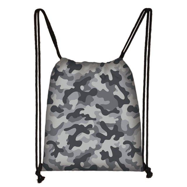 Drawstring Bag Sport Gym Swim Dance Backpack Waterproof String Clothes Foldable Camouflage Thickened Pack Outdoor Riding Gray