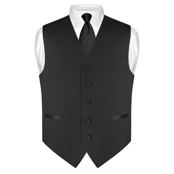 Vesuvio Napoli - Men's Dress Vest & Skinny NeckTie Solid Black Color 2. ...