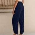 thumbnail image 5 of ZHYou No Boundarie Women's Drawstring Waist Cropped Linen Blend Pants with Pockets Loose Fit Asymmetric Hem Casual Summer Trousers for Daily Wear Navy Size S, 5 of 6