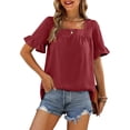 thumbnail image 2 of Blusas y blusas para mujer Elegantes camisas de verano con mangas con volantes y cuello cuadrado Blusas con lazo en la espalda OAVQHLG3B Store lin121212, 2 of 5
