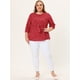 thumbnail image 3 of Women's Plus Size Work Round Neck Ruffle Chiffon Blouse Top Red White 2X, 3 of 5