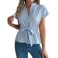 thumbnail image 2 of Blusas de Mujer con Botones, Blusas Casuales de Verano, Camisas Elegantes de para el Trabajo, Azul , XXL, 2 of 8