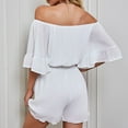 thumbnail image 5 of Women Boho Off Shoulder Summer Chiffon Romper Casual One Piece Strapless 3/4 Bell Sleeve Shorts Tube Top Jumpsuit, 5 of 7