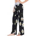 thumbnail image 4 of Women's White Daisy Black Pajama Pants, Casual Pajama Bottoms Lounge Pants Wide Leg, 4 of 7