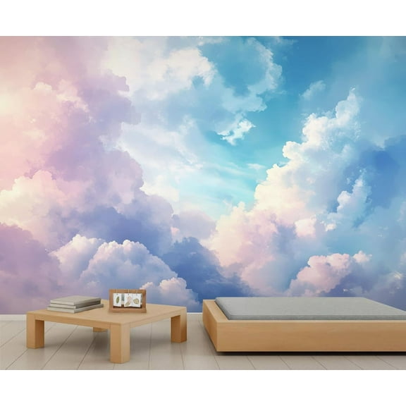 Pastel Sea Of Clouds Mural 3D - Fantasy Sky Wall Paintings, Blue Sky 3D Wall Mural For Living Room Bedroom, Natural Scenery Murals 118"W x 83"H (Not Peel and Stick)