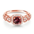 thumbnail image 2 of Gem Stone King 18K Rose Gold Plated Silver Red Rhodolite Garnet and White Moissanite Engagement Ring for Women (1.38 Cttw, Round 6MM, Gemstone January Birthstone, Size 8), 2 of 3