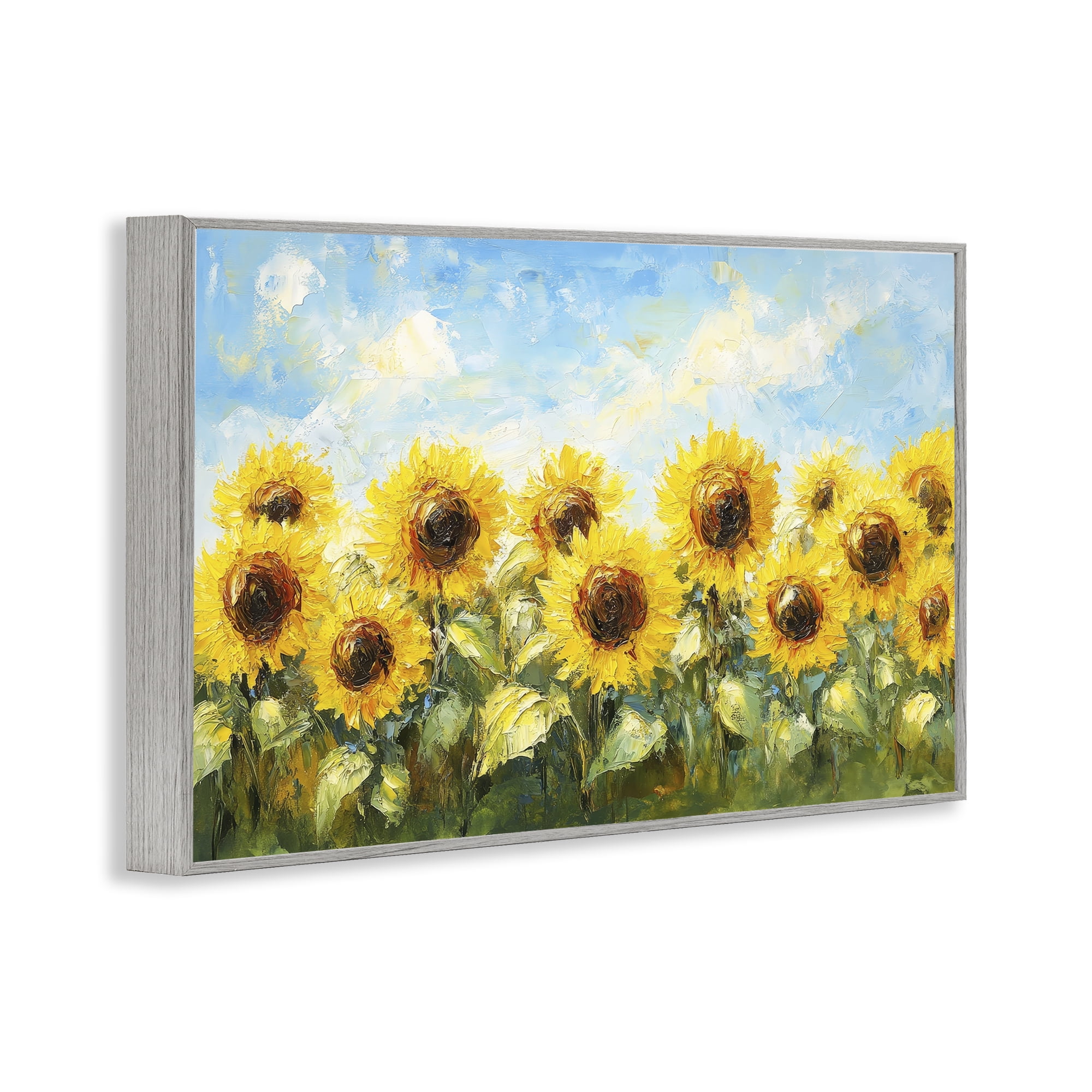 Stupell Industries Impressionist Sunflowers Horizon Gray Framed Giclee Art, design by Petal Prints Design