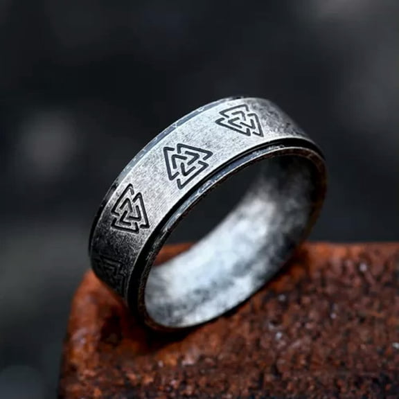HOOUN Vintage Viking Valknut Wedding Band Men Women Stainless Steel Retro Gothic Ring-11-Gray