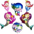 thumbnail image 1 of Juego de globos Mylar con diseño de sirenas, 6 unidades, 45 x 40 cm, 90 x 58 cm, fiesta, 1 of 3