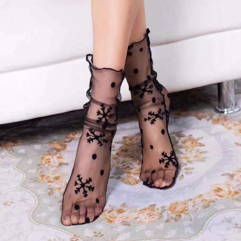 Lace Ruffle Ankle Socks Women Ultra Thin Sheer Cotton Elastic Socks YG 