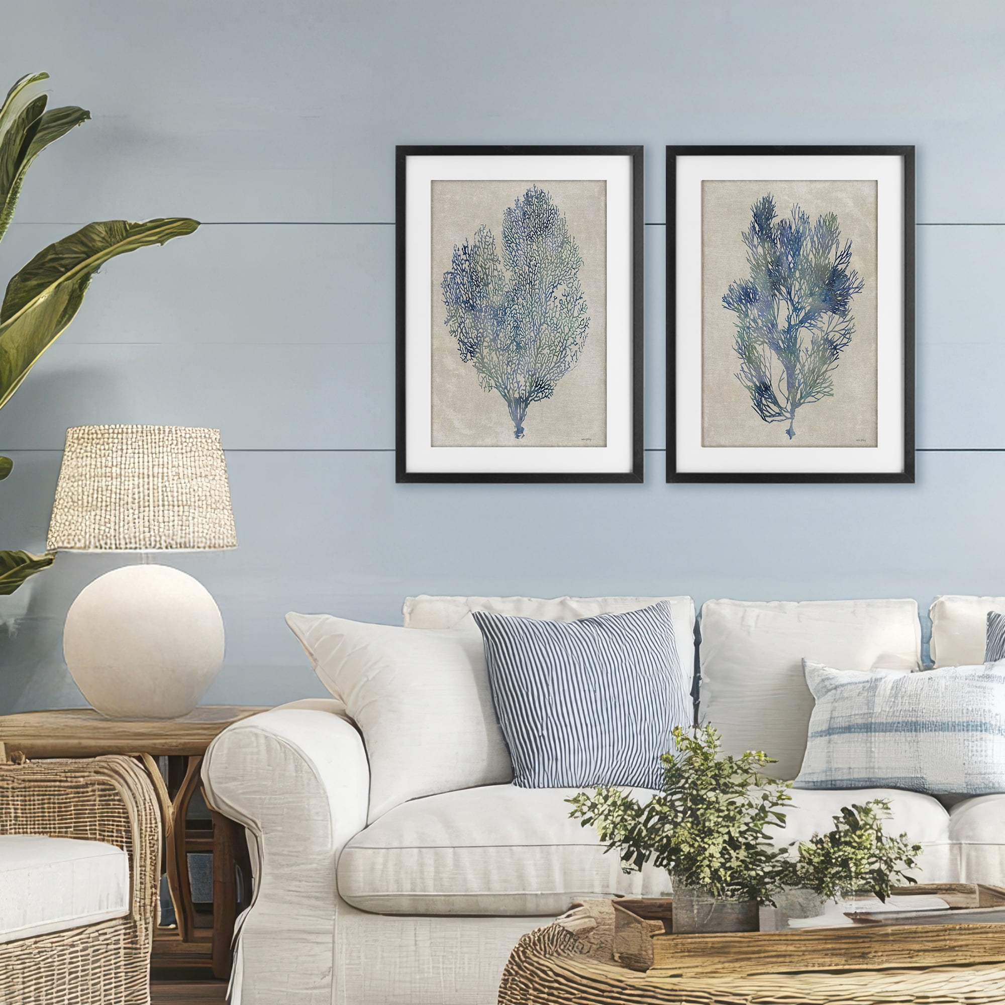 Stupell Industries Fan Coral Study in Blues 2 Piece Black Framed Print Under Glass Set, design by Amber Sterling