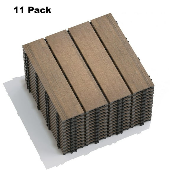GZXS 11 Pack Interlocking Deck Tiles | 11.8"x11.8" WPC Patio Floor Tiles | Wood-Plastic Composite DIY Quick Install Decking, Water-Resistant Indoor & Outdoor Flooring – Oak Finish