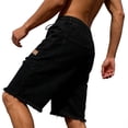 thumbnail image 4 of LEKWK Denim Shorts for Men Distressed Loose Fit Bermuda Mid Rise Elastic Waist Drawstring Shorts with Pockets Streetwear Casual Shorts Summer Outfits Black M, 4 of 5