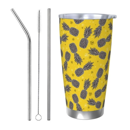 

Logiee Summer Pineapple Print 20OZ Car Cup with Lid Stainless Steel Vacuum Insulated Double Wall Travel Tumbler Durable Insulated Coffee Mug Thermal Cup with Straw-Straw Three-piece Set