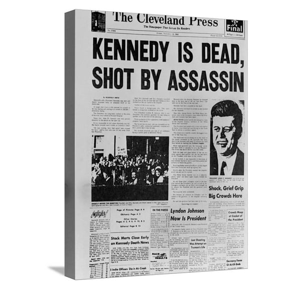 Art.com Kennedy Assassination Headline Stretched Canvas Print Wall Art, 12" x 16"