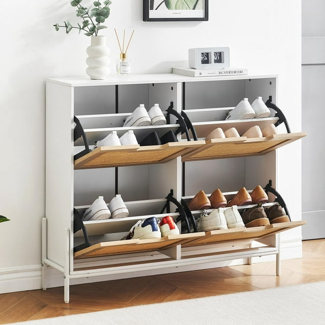 Yeshouse Gabinete de Rack de zapatos, gabinete organizador de almacenamiento de zapatos de pie libre con 4 cajones pleg3 niveles de estantes ajustables