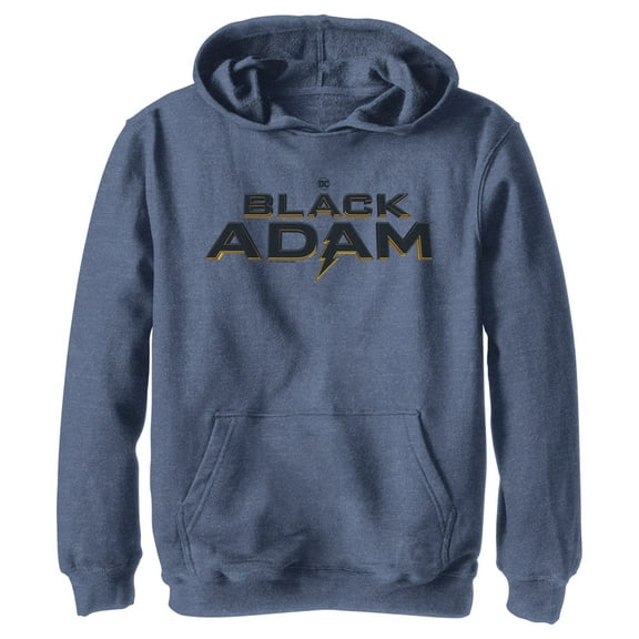 Boy's Black Adam Black Logo  Pull Over Hoodie Navy Blue Heather Medium