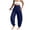 Blue, variant on Women's Smocked High Waist Harem Pants, Lightweight Linen Look Balloon Pants with Elastic Cuffs and Pockets Brown,Size L