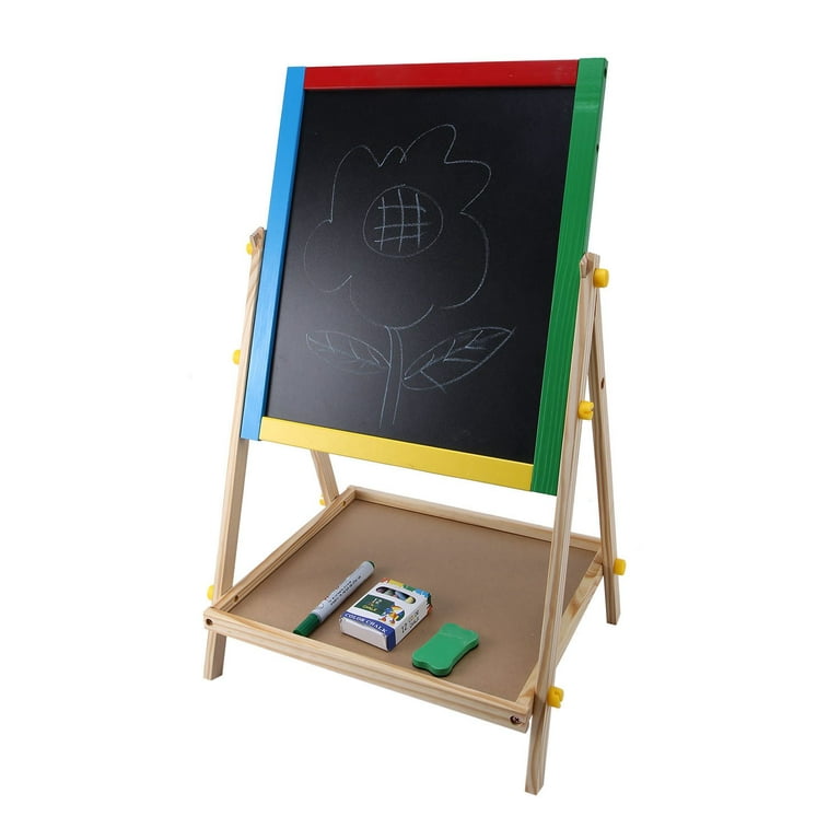Wooden 2 in 1 Kids Easel Chalk Drawing Board Blackboard and Whiteboard  Children 