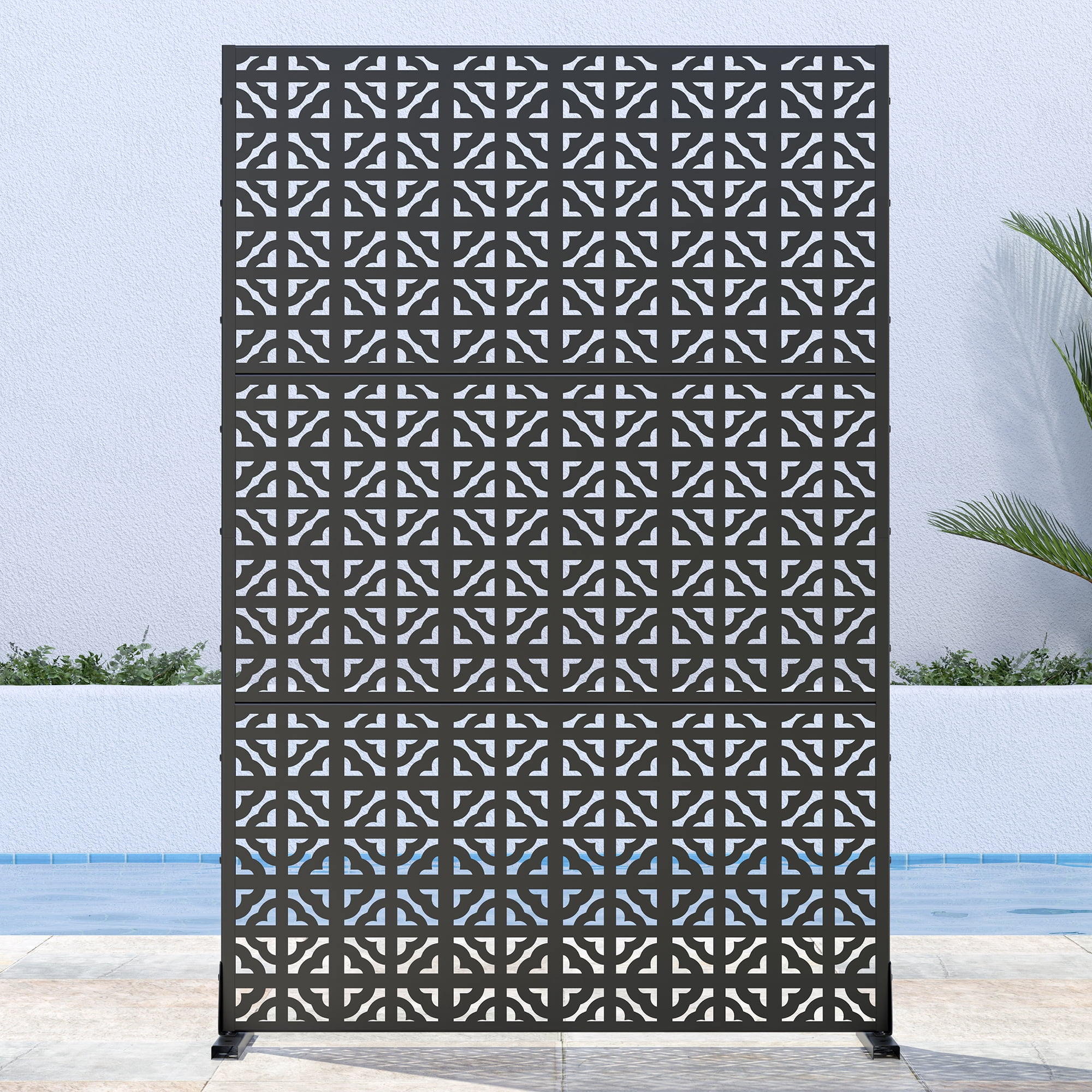 MAYEERTY 72"x47" Outdoor Privacy Screen with Stand Charles Metal Balcony Decorative Screen,Black