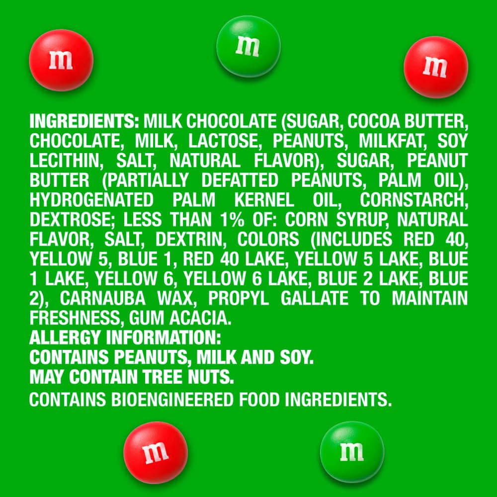 M&M'S Peanut Butter Milk Chocolate Christmas Candy, Party Size, 34 oz Resealable Bulk Candy Bag