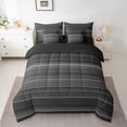 thumbnail image 3 of Castle Fairy Geometric Gradient Horizontal Stripe 7-Piece Twin Bedding,Minimalist Thin Line Bedding Comforter Set,Black Gray Silver,Reversible, 3 of 7